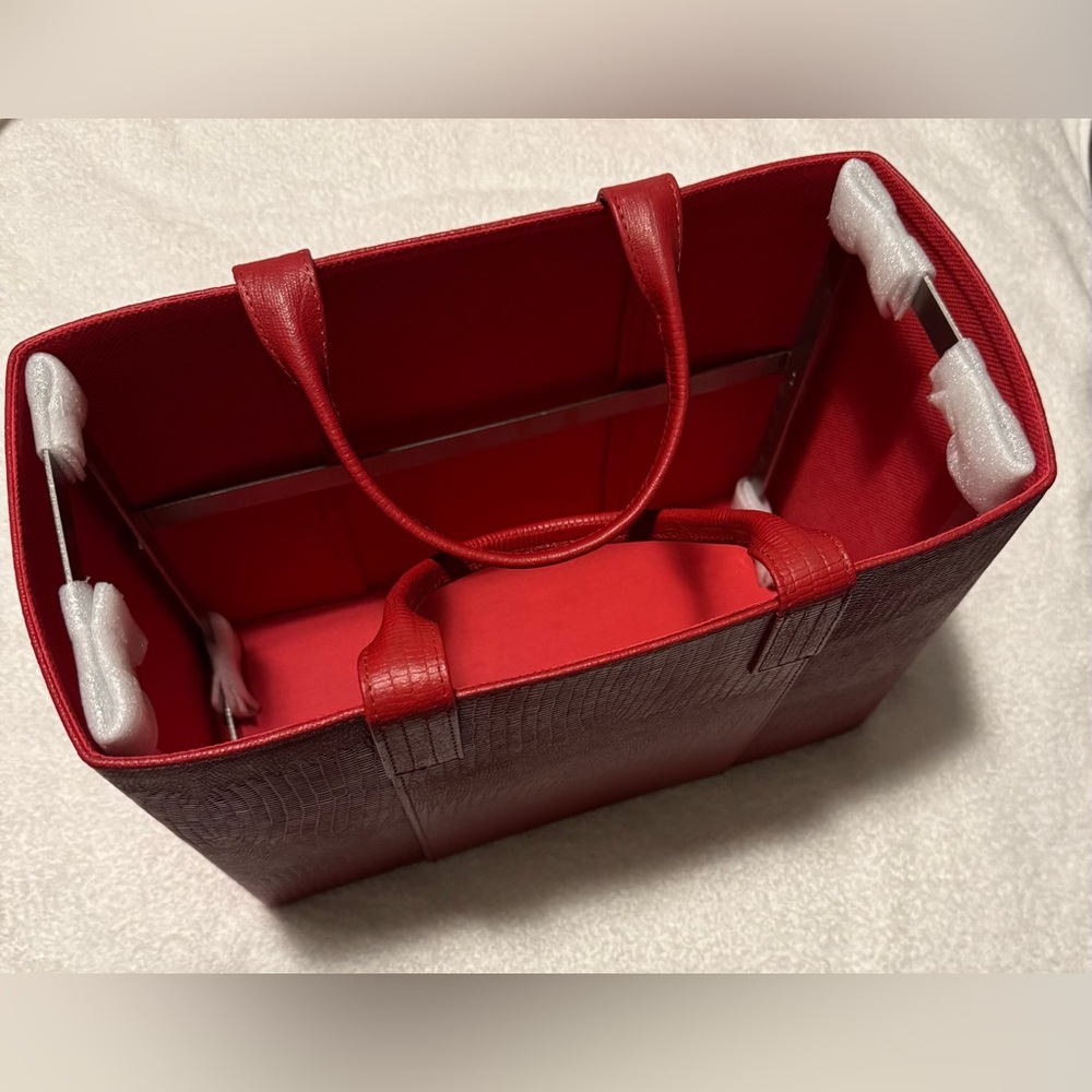 Red Croc Texture Rectangular Tote With Handles & … - image 3